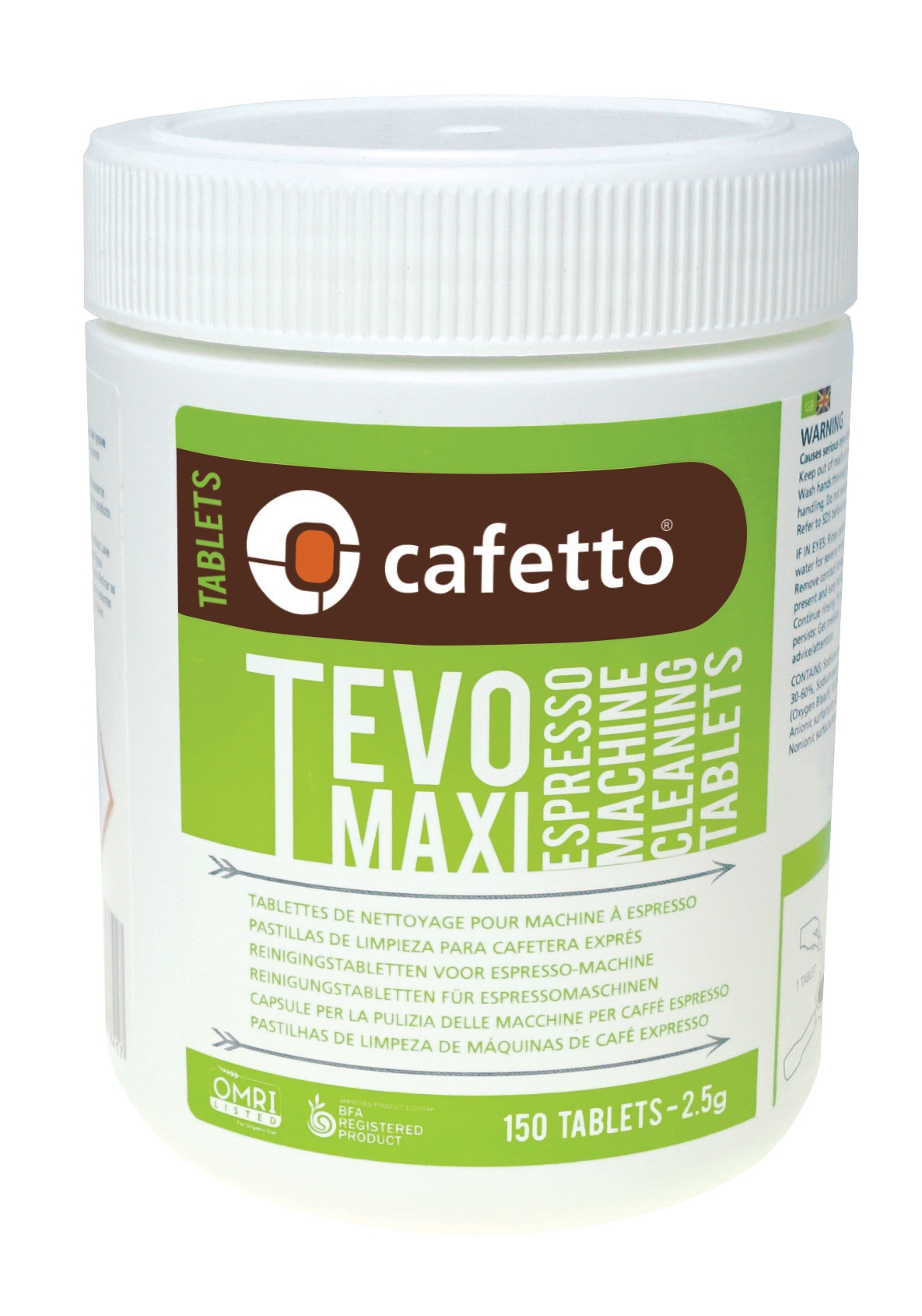 Cafetto Tevo maxi, rensetabletter til espressomaskiner, 150 tabsletter af 2,5 gr/stk.