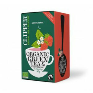 økologisk grøn te med jordbær fra Clipper
